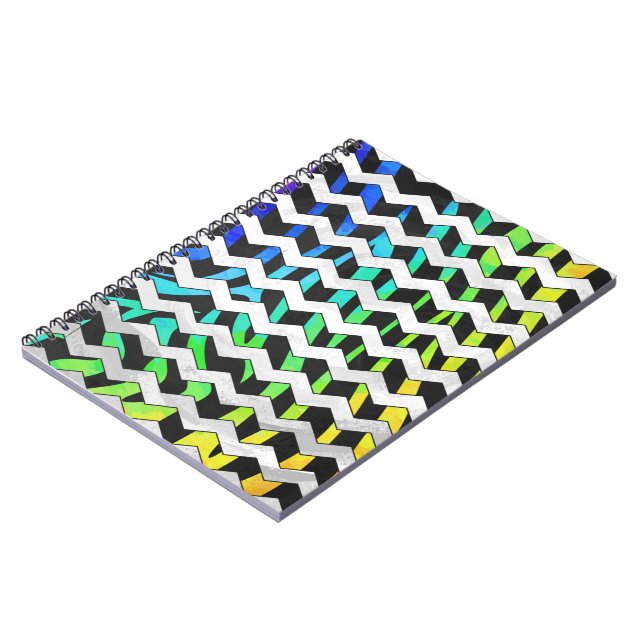 Zebra Chevron Black and Rainbow Print Spiral Notebook (Left Side)