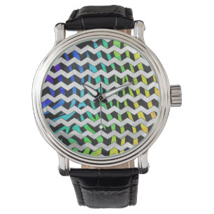 Zebra Chevron Black and Rainbow Print Watch
