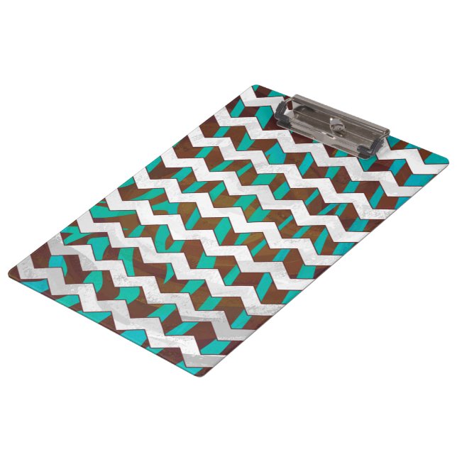 Zebra Chevron Brown and Teal Print Clipboard (Angled)