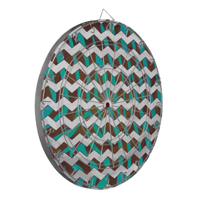 Zebra Chevron Brown and Teal Print Dartboard (Front Left)