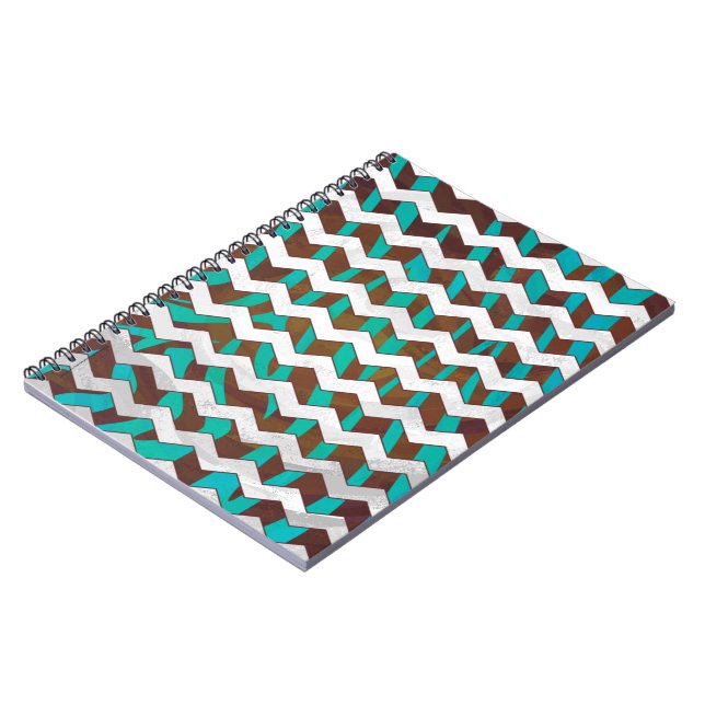 Zebra Chevron Brown and Teal Print Spiral Notebook (Left Side)