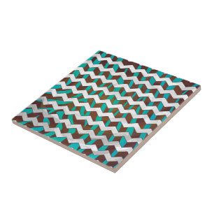 Zebra Chevron Brown and Teal Print Tile