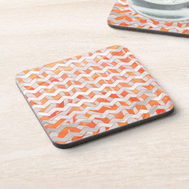 Zebra Chevron Orange and White Coaster (Left Side)