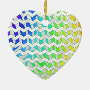 Zebra Chevron Rainbow and White Print Ceramic Tree Decoration