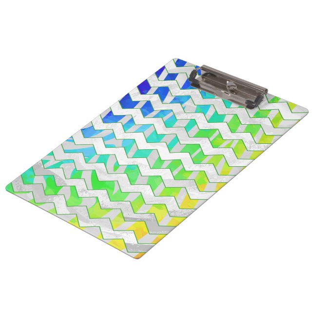 Zebra Chevron Rainbow and White Print Clipboard (Angled)