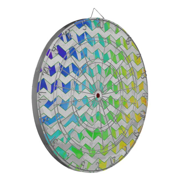 Zebra Chevron Rainbow and White Print Dartboard (Front Left)