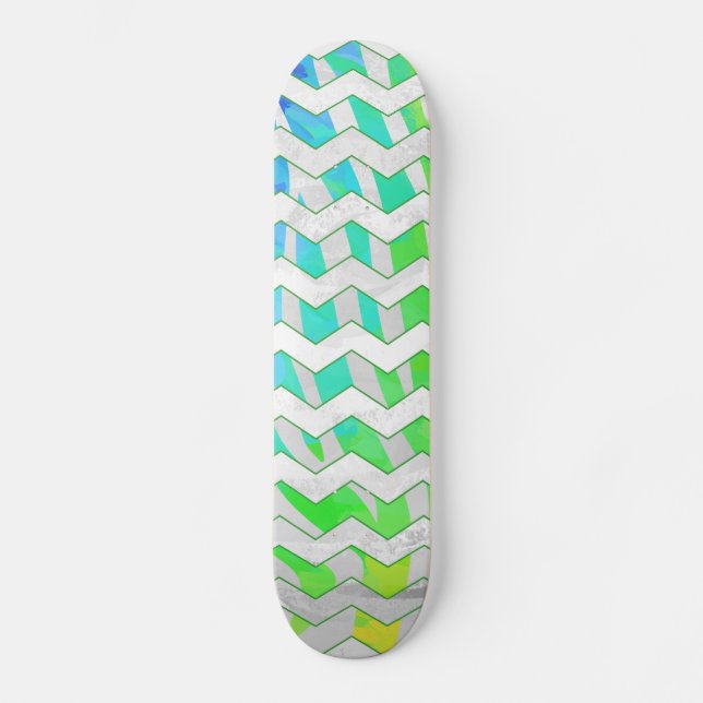 Zebra Chevron Rainbow and White Print Skateboard (Front)