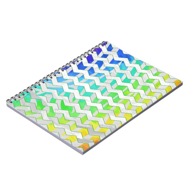 Zebra Chevron Rainbow and White Print Spiral Notebook (Left Side)
