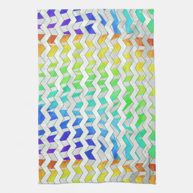 Zebra Chevron Rainbow and White Print Tea Towel (Vertical)