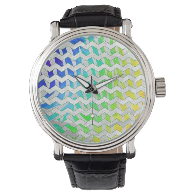 Zebra Chevron Rainbow and White Print Watch (Front)