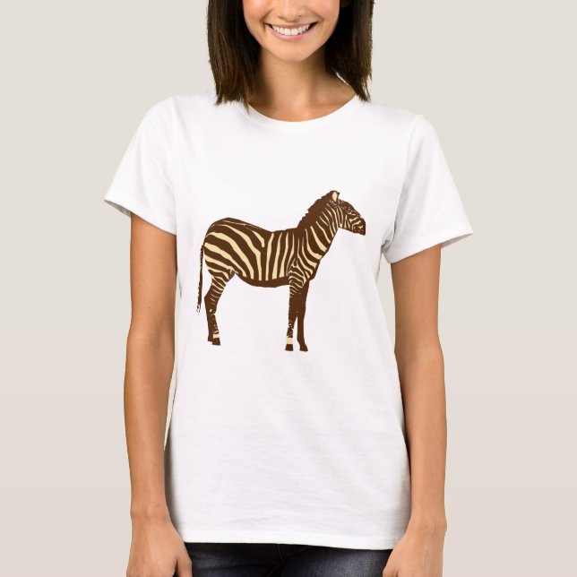 Zebra - Chocolate Brown and Camel Tan T-Shirt (Front)
