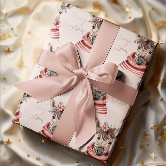 Zebra Christmas | Pink & Merry Christmas  Wrapping Paper (Creator Uploaded)