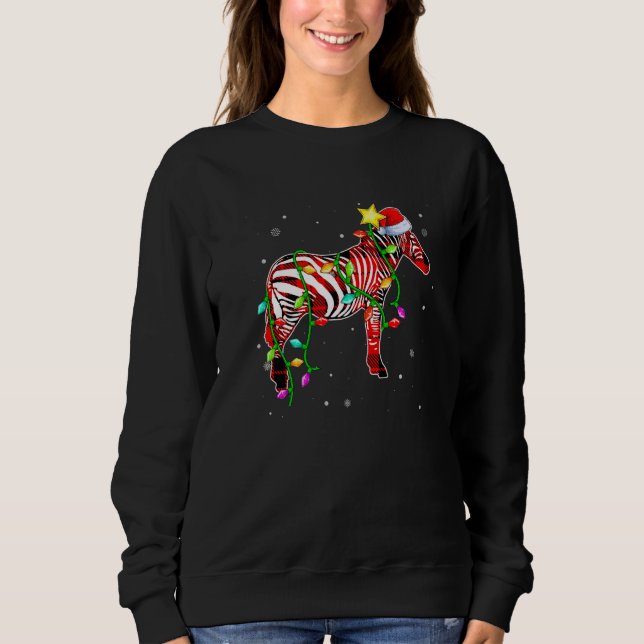 Zebra Christmas Santa Hat Xmas Lights Holidays Sweatshirt (Front)