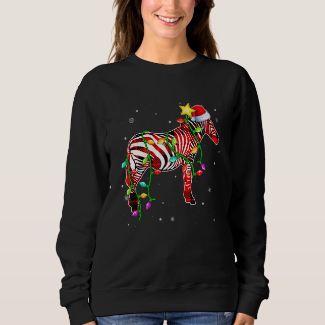 Zebra  Christmas  Santa Hat Xmas Lights Holidays Sweatshirt (Front)