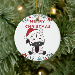 Zebra Christmas Zebras Winter Animals Ceramic Orna Tree Decoration