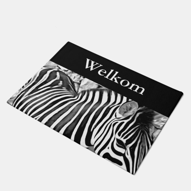 Zebra close up print - Welkom Doormat (Angled)