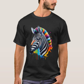 Zebra Colourful Artwork Cute Zebra Watercolor Art T-Shirt