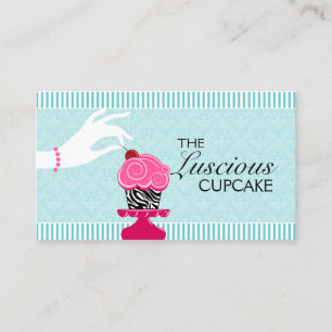 Zebra Cupcake Turquoise Damask Bakery Business Card