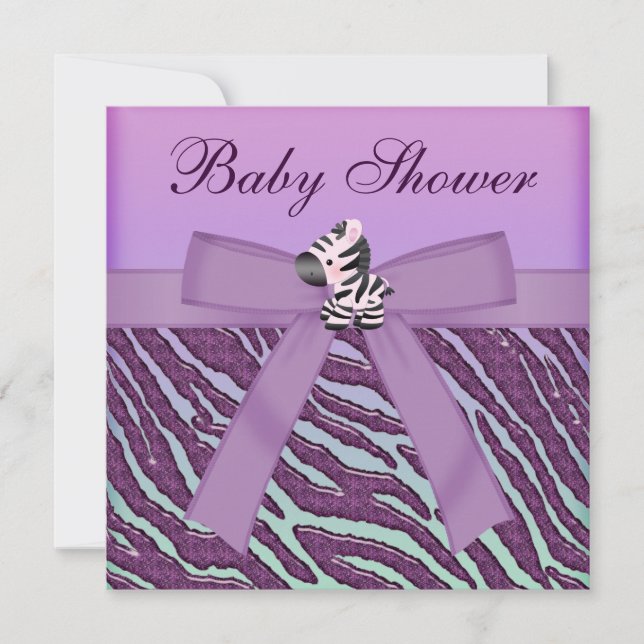 Zebra & Cupcakes Purple Baby Shower Invitation (Front)