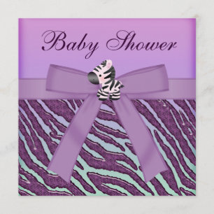 Zebra & Cupcakes Purple Baby Shower Invitation