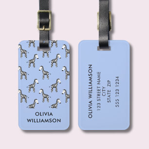 Zebra cute kids blue luggage tag