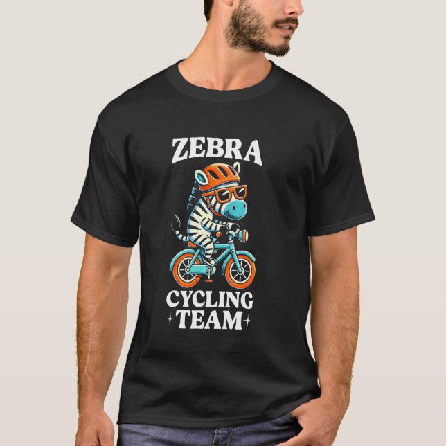 Zebra Cycling Team Riding Bicycle T-Shirt (Front)