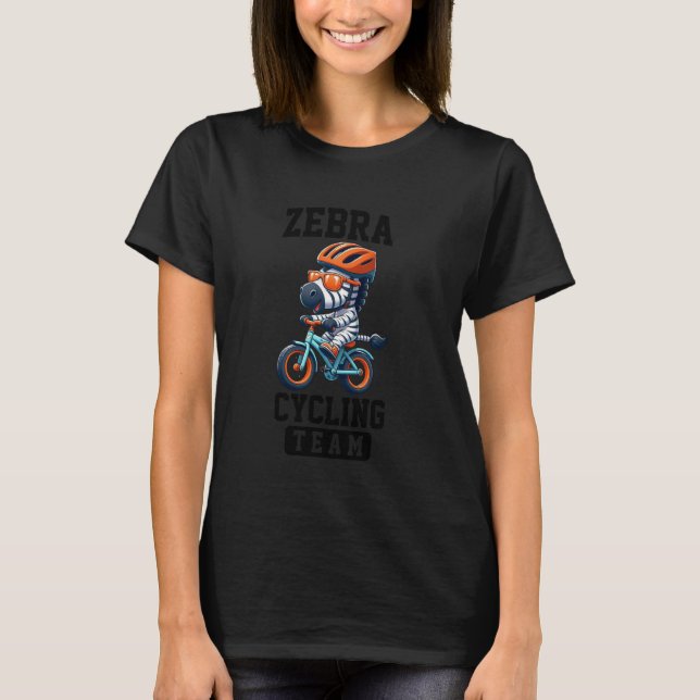 Zebra Cycling Team Riding Bicycle T-Shirt (Front)