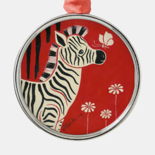 Zebra, Daisies & Butterfly Metal Tree Decoration