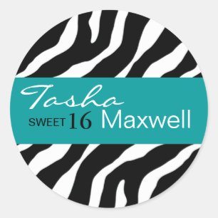 Zebra Damask Fabulous Sweet 16 Party Sticker