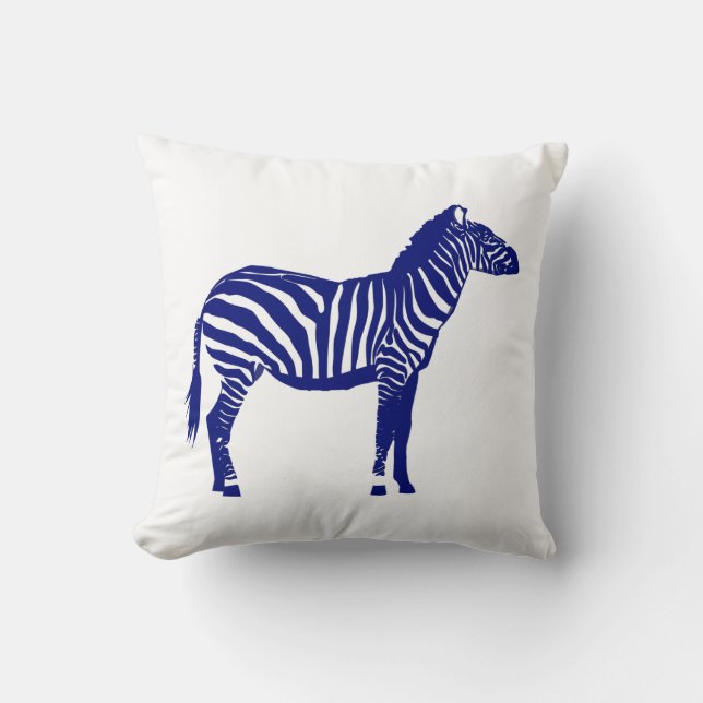 Zebra - Dark Cobalt Blue and White Cushion (Front)