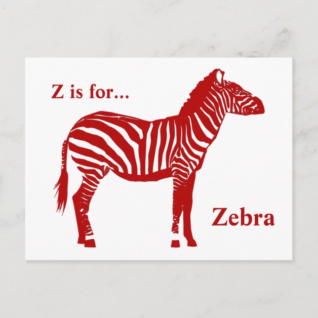 Zebra - Deep Red and White Postcard (Front)