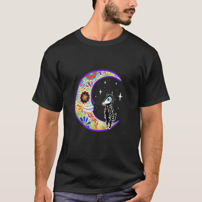 Zebra Dia De Los Muertos Skeleton Sugar Skull T-Shirt (Front)
