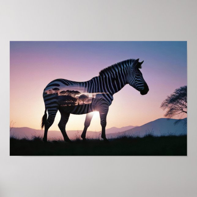 Zebra Double Exposure Animal Nature Wilderness Art Poster (Front)