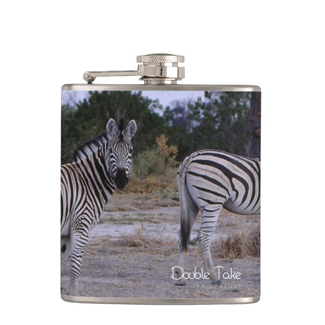 Zebra Double Take Photo Hip Flask (Front)