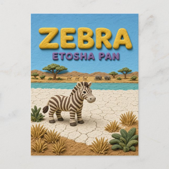 Zebra Etosha Pan Modern KlayKoo Postcard (Front)