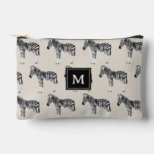 Zebra Exotic Animal Pattern Beige Monogram Accessory Pouch