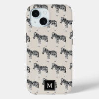 Zebra Exotic Animal Pattern Beige Monogram