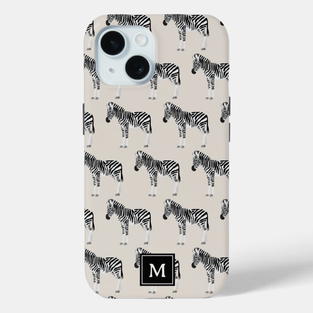 Zebra Exotic Animal Pattern Beige Monogram Case-Mate iPhone Case (Back)