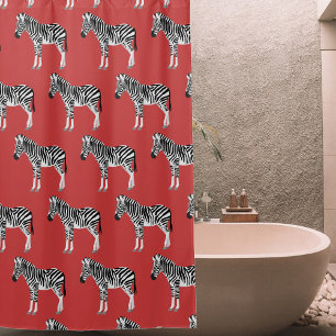 Zebra Exotic Animal Pattern Deep Red Shower Curtain