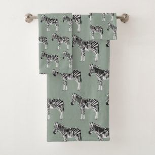 Zebra Exotic Animal Pattern Sage Green  Bath Towel Set
