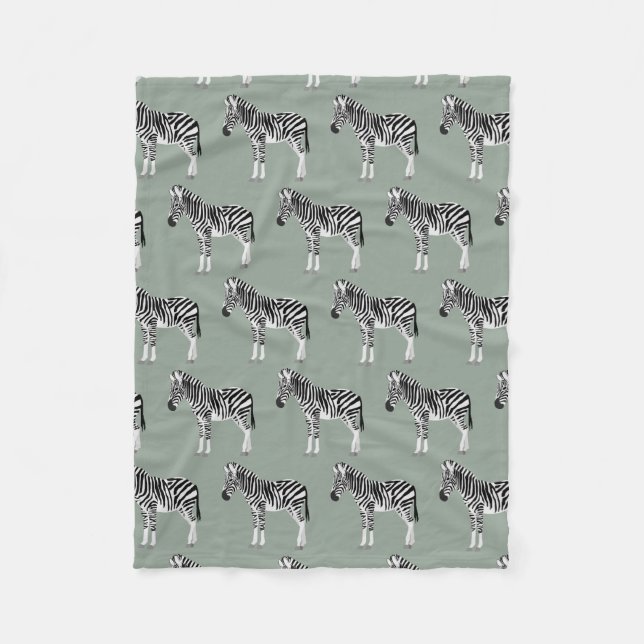 Zebra Exotic Animal Pattern Sage Green  Fleece Blanket (Front)