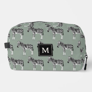 Zebra Exotic Animal Pattern Sage Green Monogram Dopp Kit