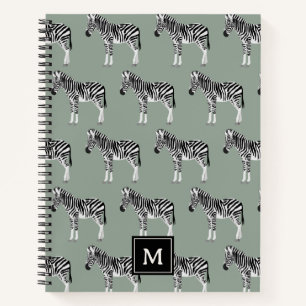 Zebra Exotic Animal Pattern Sage Green Monogram Notebook