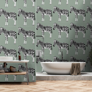 Zebra Exotic Animal Pattern Sage Green Wallpaper