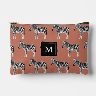 Zebra Exotic Animal Pattern Terracotta Monogram Accessory Pouch
