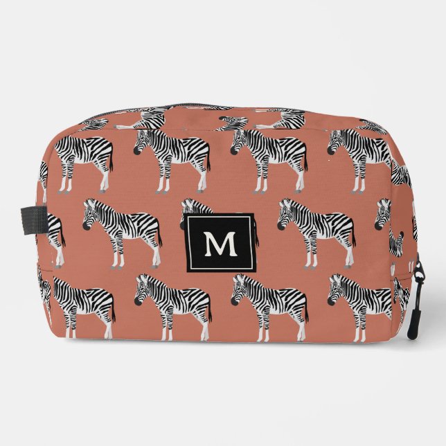 Zebra Exotic Animal Pattern Terracotta Monogram Dopp Kit (Front)