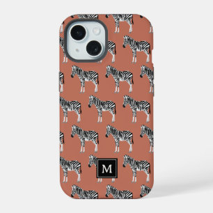 Zebra Exotic Animal Pattern Terracotta Monogram iPhone 15 Case