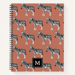 Zebra Exotic Animal Pattern Terracotta Monogram Notebook