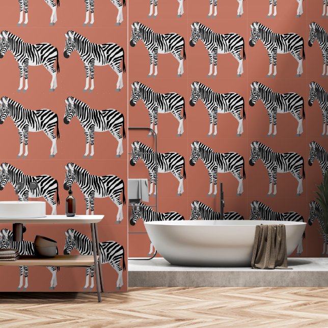 Zebra Exotic Animal Pattern Terracotta Wallpaper (Bathroom)