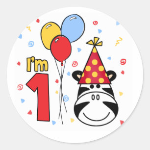 Zebra Face First Birthday Classic Round Sticker